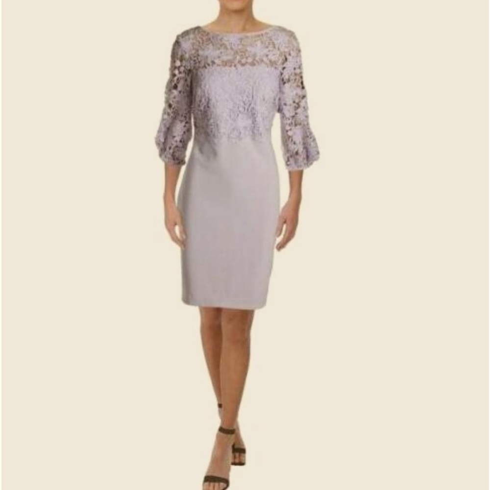Lauren Ralph Lauren NWT Fresh Orchid & Wheat LaceBalloon-Sleeve Sheath Dress 8P - Picture 7 of 16